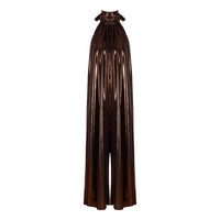 Bronze Metallic Wide Leg Halter Neck Jumpsuit - NALÈ