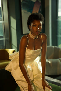 Cream Pleated Wide Leg Silk Satin Pants - NALÈ