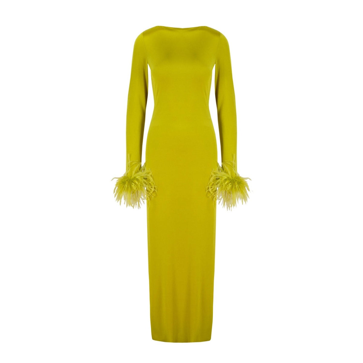 green feather print dress Miss Circle Women Perrin Emerald Green Feather Dress High Slit Gown main image 1