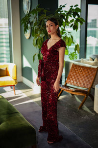 Red velvet sequin jumpsuit with silk satin lining - NALÈ