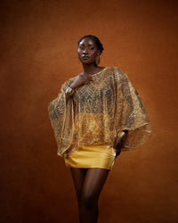 The Adaorah Blouse – hand-beaded gold cape blouse by NALÈ
