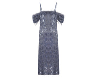 Blue off - shoulder flared sequin gown - NALÈ