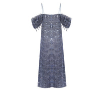 Blue off - shoulder flared sequin gown - NALÈ
