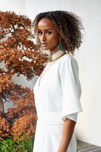 Envelope V-Neck Wide Leg Jumpsuit - White - NALÈ