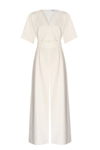 Envelope V-Neck Wide Leg Jumpsuit - White - NALÈ