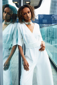 Envelope V-Neck Wide Leg Jumpsuit - White - NALÈ