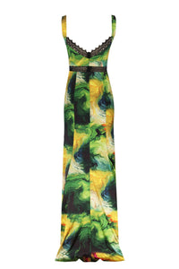 Lace Insert Floral Maxi Dress - Green - NALÈ