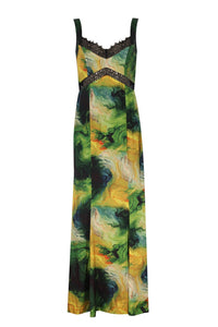 Lace Insert Floral Maxi Dress - Green - NALÈ