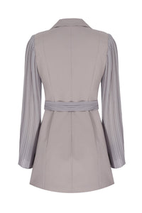 Pleated Sleeves Blazer Dress & Palazzo Wide Leg Trouser Suit - Grey - NALÈ