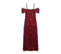 Red off - shoulder flared sequin gown - NALÈ