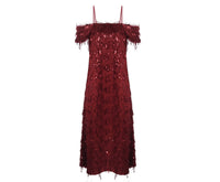 Red off - shoulder flared sequin gown - NALÈ