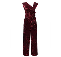 Red velvet sequin jumpsuit with silk satin lining - NALÈ