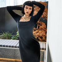 Ruched Sleeves Bodycon Dress - Black - NALÈ