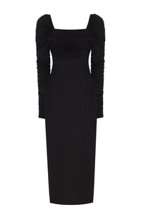 Ruched Sleeves Bodycon Dress - Black - NALÈ