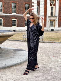 Wide Leg Sequin Palazzo Jumpsuit - Black - NALÈ