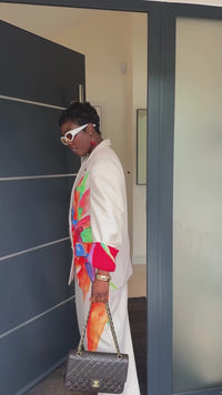 Bird of Paradise Print Oversize Blazer and Palazzo Trouser