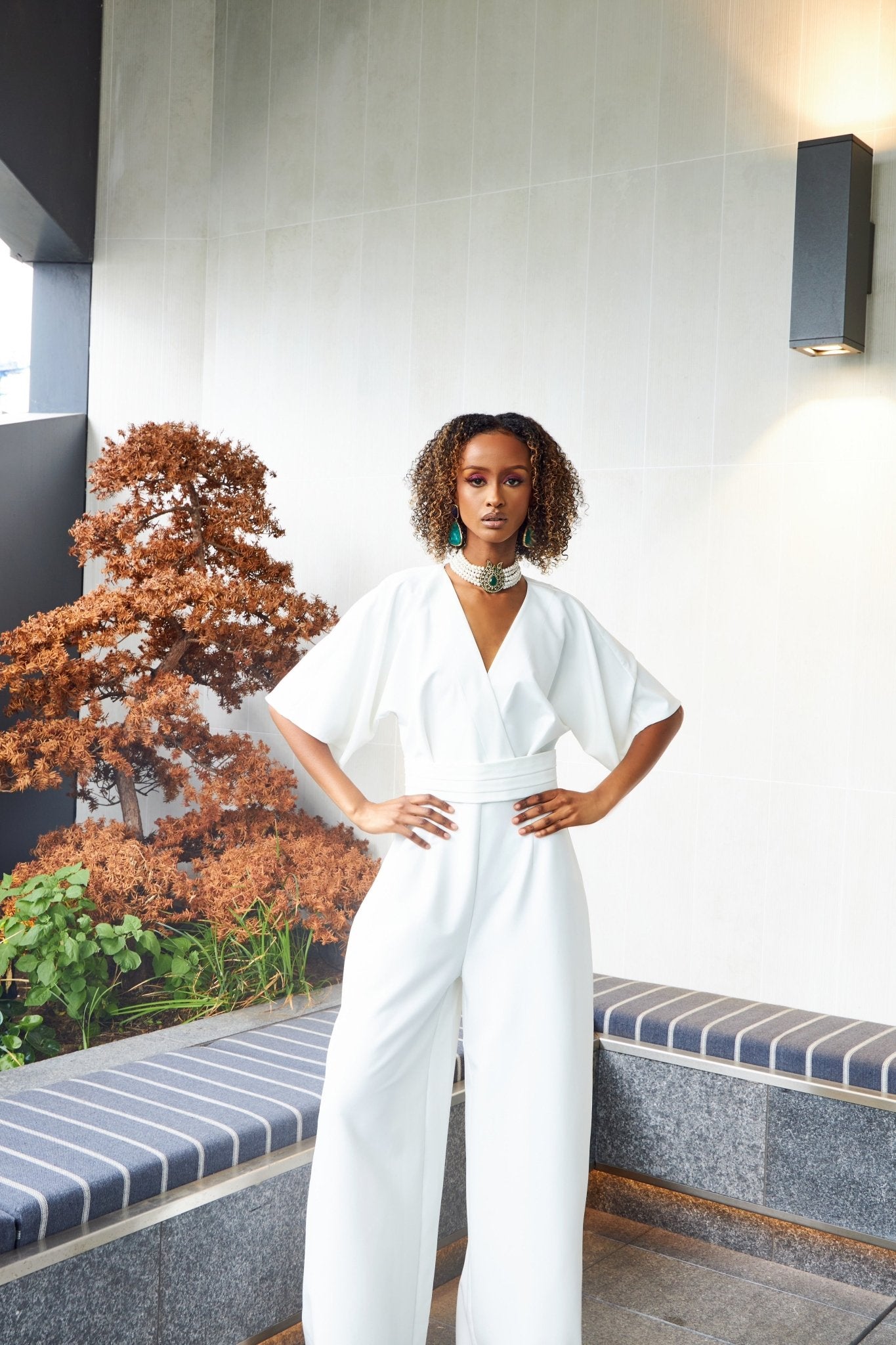 Envelope V Neck Wide Leg Jumpsuit White