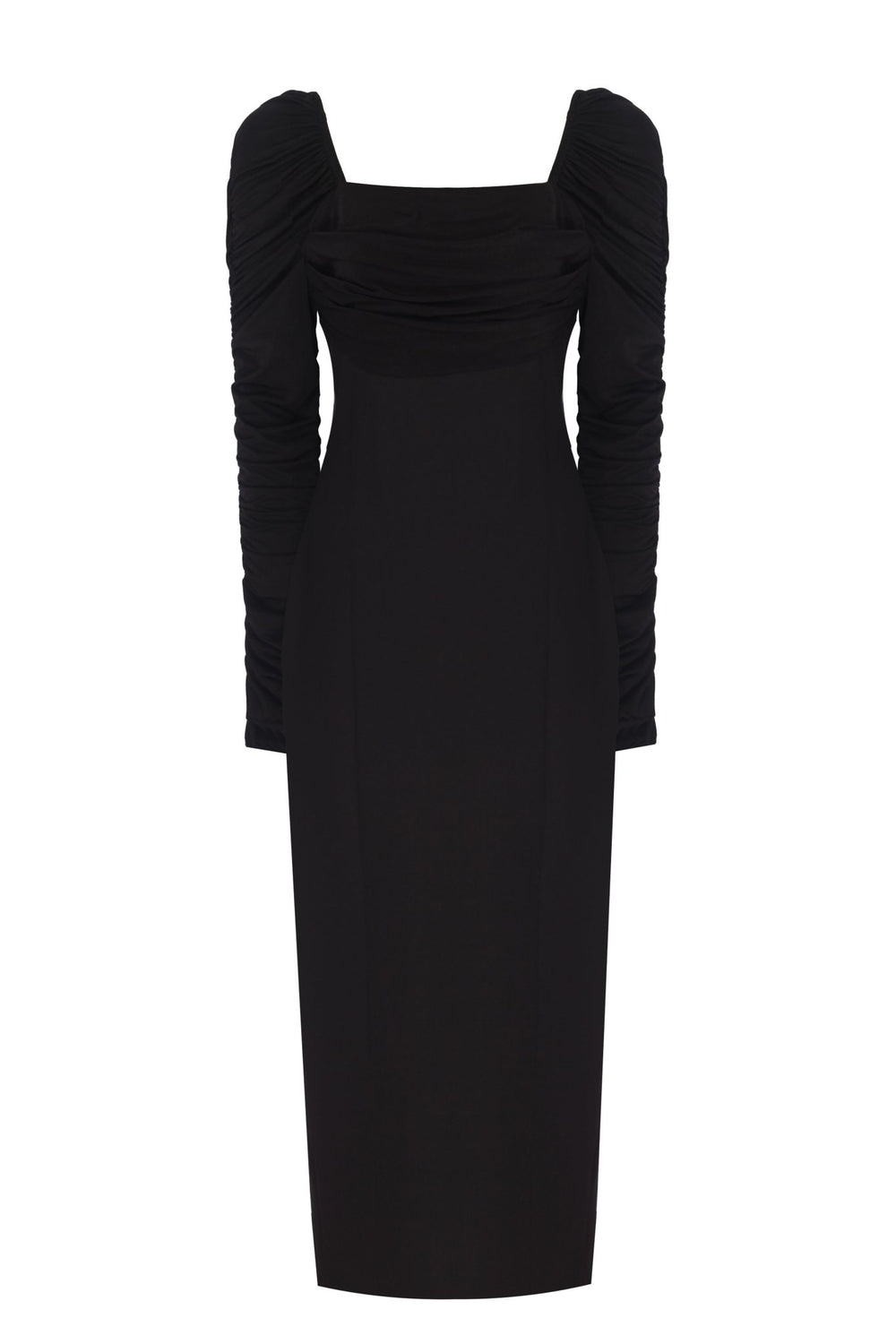 Black Ruched Sleeves Bodycon Dress