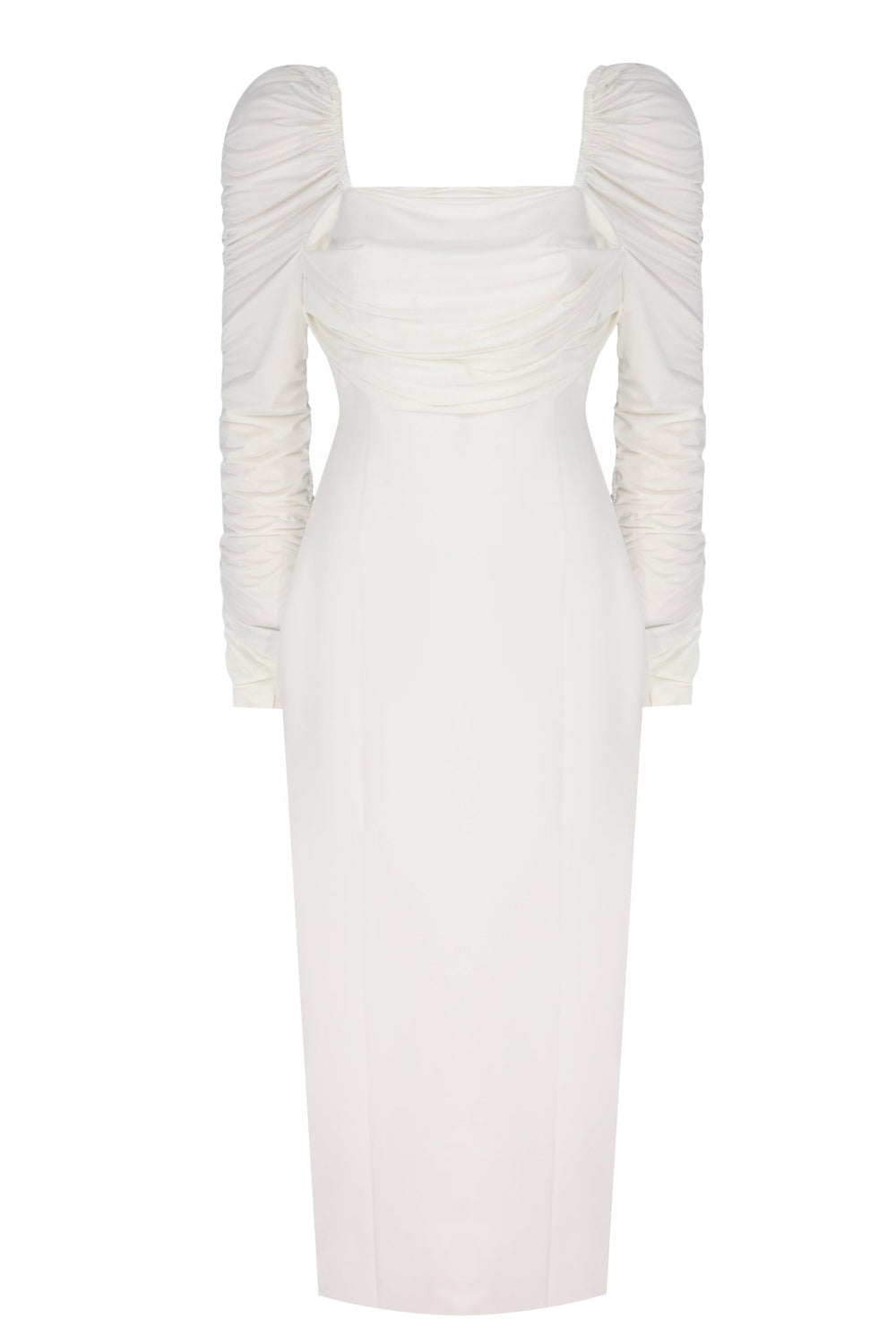 Ruched Sleeves Bodycon Dress - White NAL Ruched Sleeves Bodycon Dress - White NAL