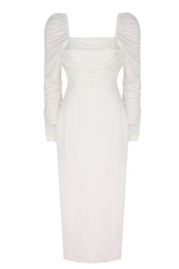 Ruched Sleeves Bodycon Dress - White UK Size 14 Ruched Sleeves Bodycon Dress - White UK Size 14